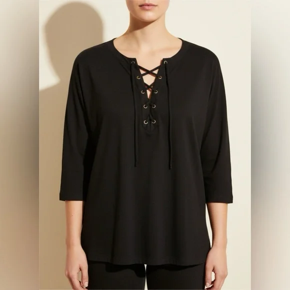 Woman Within Black Lace-Up Blouse - Picture 2 of 6